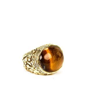 Aurelie Bidermann Womens Gold Plated Tiger's Eye Engraved Signet Ring Sz 5.5